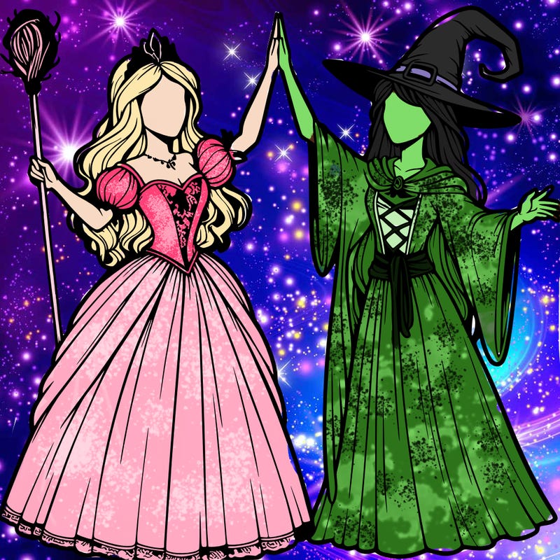 detailed realistic split of a princess and a witch