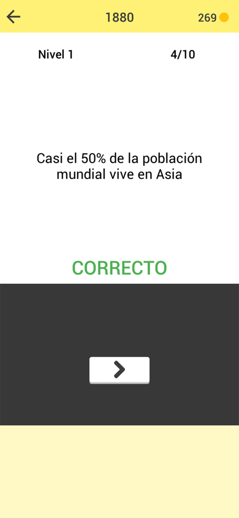 True or False trivia app screen displaying a correct answer result