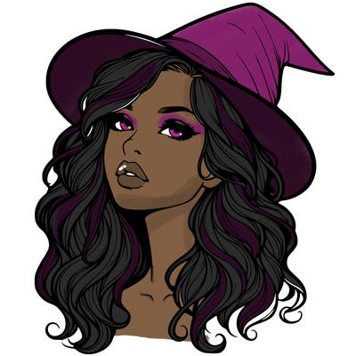 realistic witch girl with wavy hair and lips