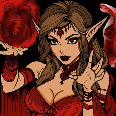 realistic scary beautiful elf sorceress casting spell