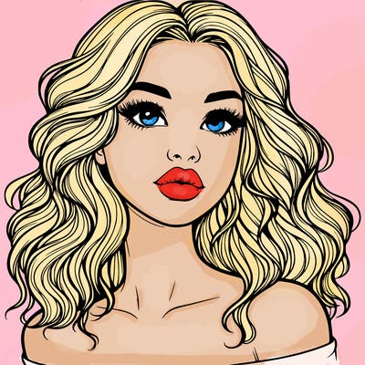realistic girl with wavy hair and lips