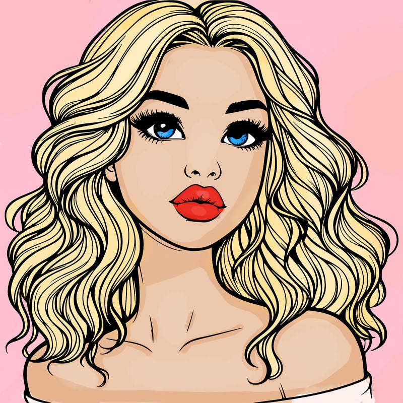 realistic girl with wavy hair and lips