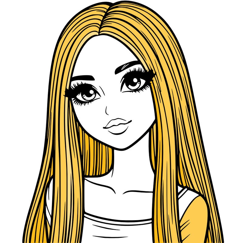 realistic girl with straight and long hair