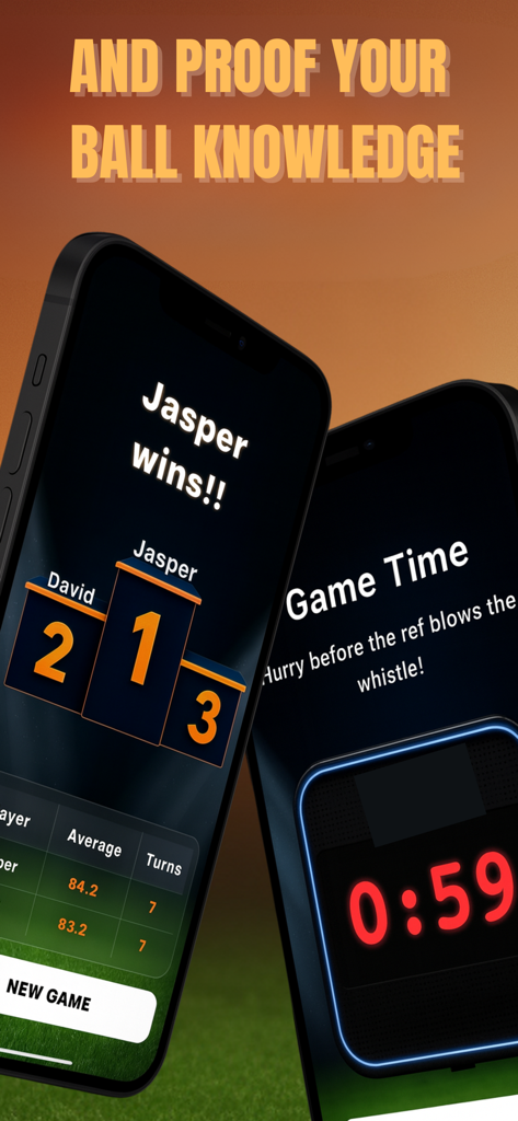 Screenshot of Football Spy app showing game results podium and active countdown timer