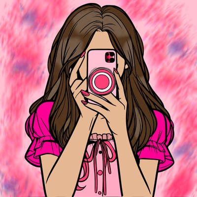 a realistic girl holding her phone taking pictures