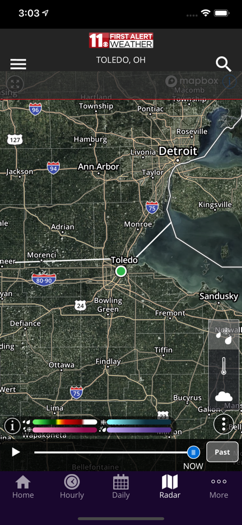 WTOL 11 Weather - WTOL 11 Weather app interactive radar map showing the Toledo Ohio and Detroit Michigan regions