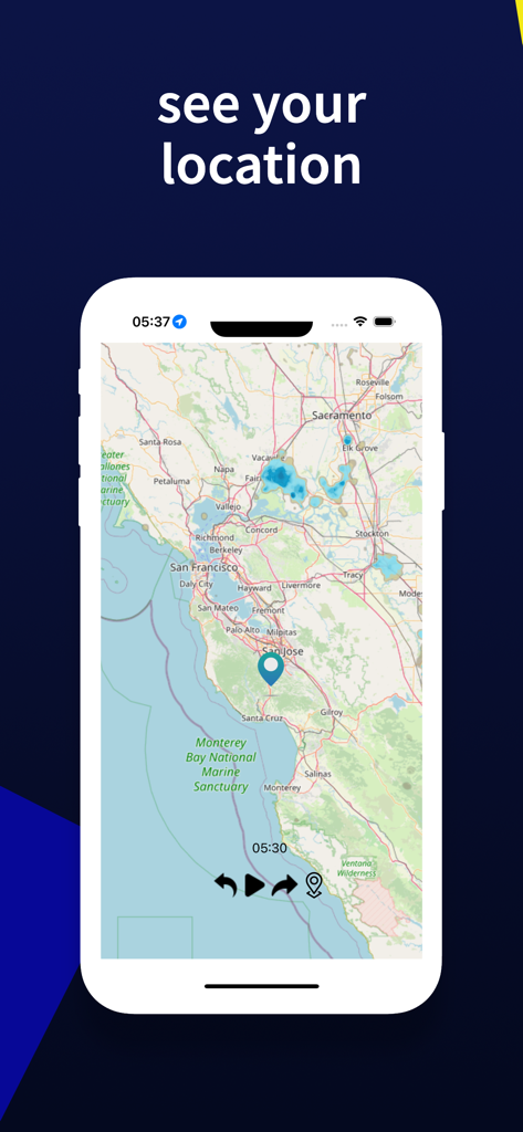 RainRadar24: Rain Monitoring - Captura de pantalla de la aplicación RainRadar24 mostrando la ubicación del usuario en un mapa de radar meteorológico