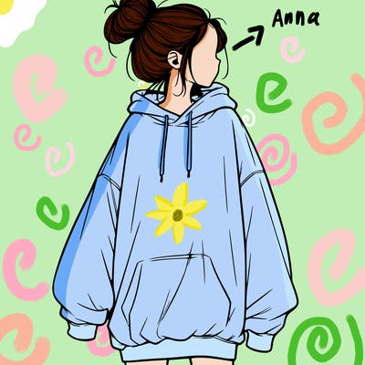 realistic girl with a oversized sweatshirt on and a bun