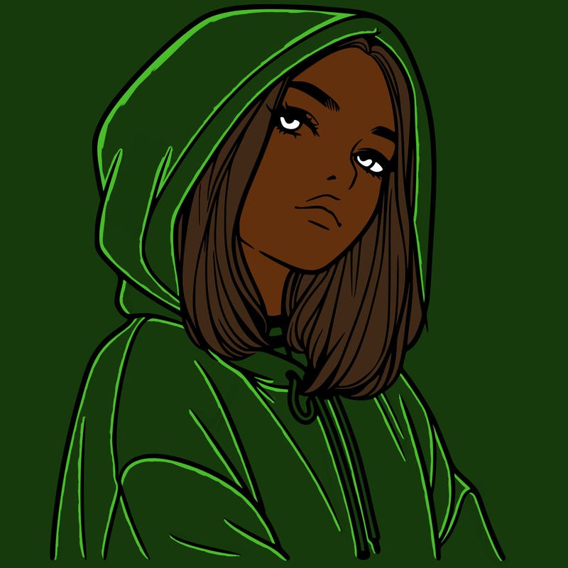 a realistic girl in a hoodie