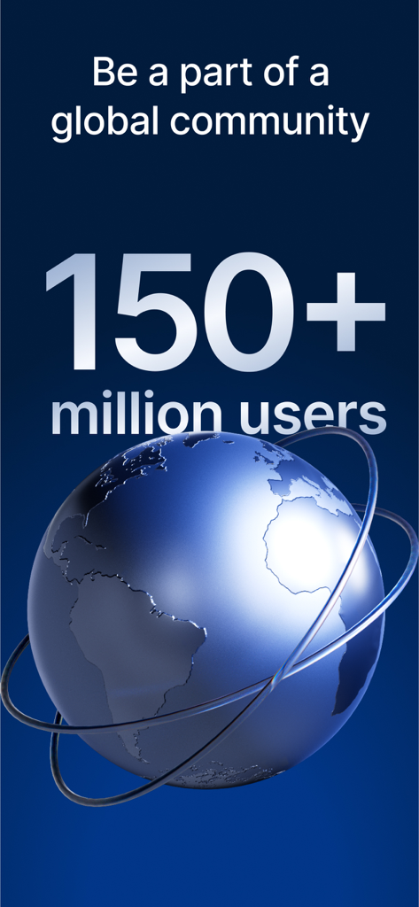 Crypto.com: Buy BTC, ETH & CRO - 1억 5천만 명 이상의 사용자와 금속 지구본이 있는 Crypto.com 글로벌 커뮤니티