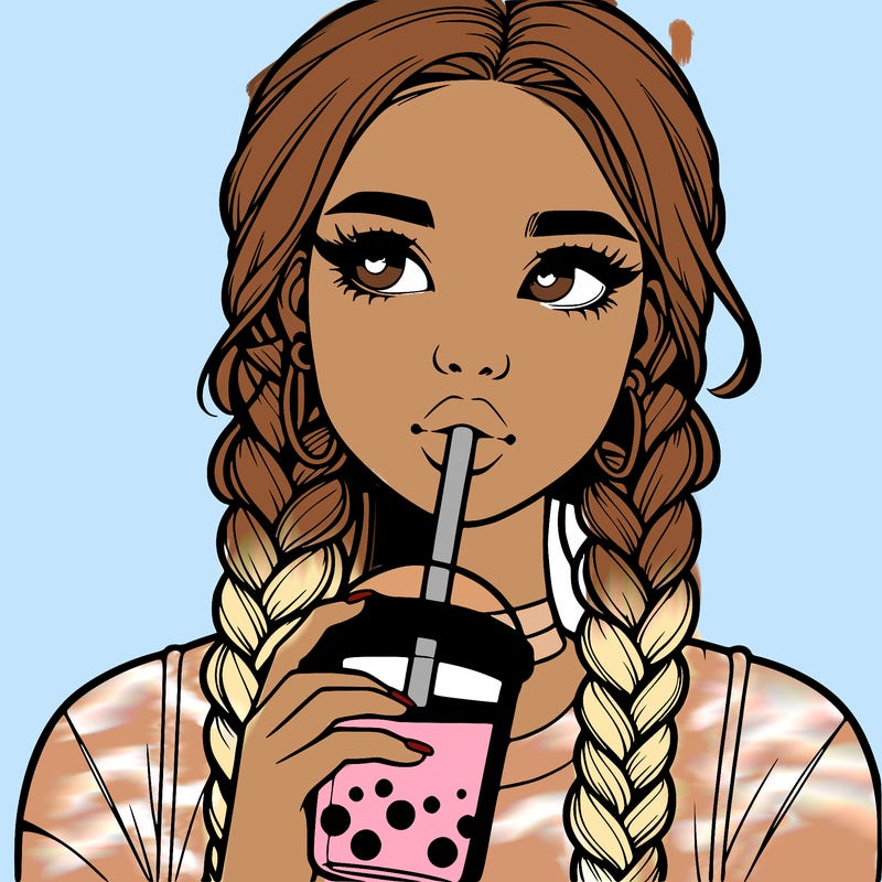 realistic girl with braided hair drinking boba