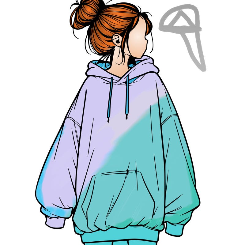 realistic girl with a oversized sweatshirt on and a bun