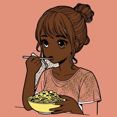 a realistic girl, eating food