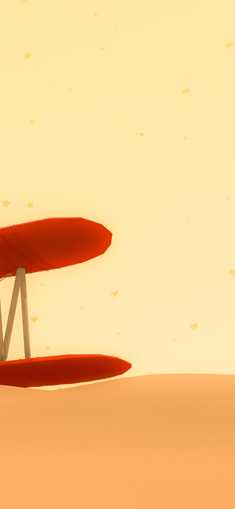 A red biplane on a sandy dune under a yellow starry sky in the Little Prince escape game