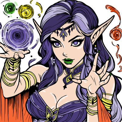 realistic scary beautiful elf sorceress casting spell
