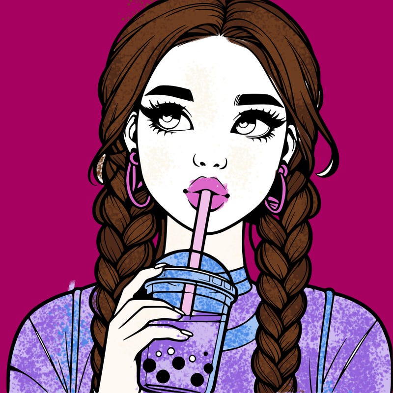 realistic girl with braided hair drinking boba
