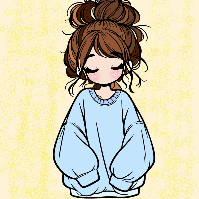 girl with baggy sweatshirt and messy bun