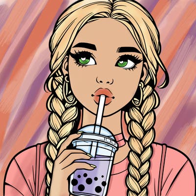 realistic girl with braided hair drinking boba