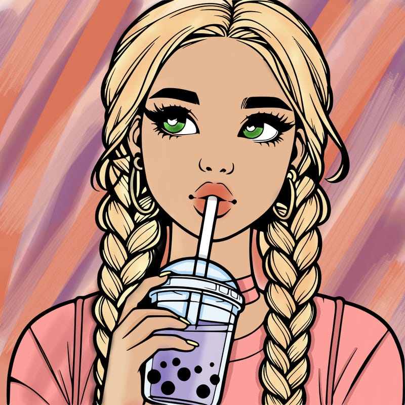 realistic girl with braided hair drinking boba