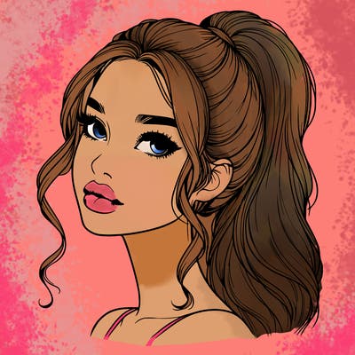 realistic girl with a ponytail on her hair and lips