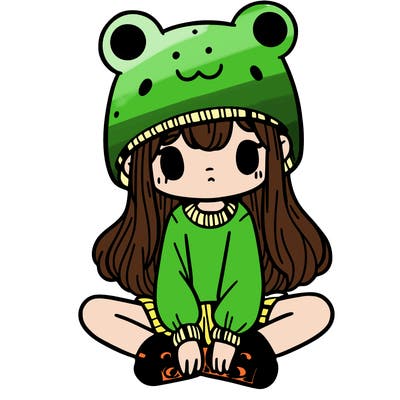 a girl wearing a frog hat and some frog socks