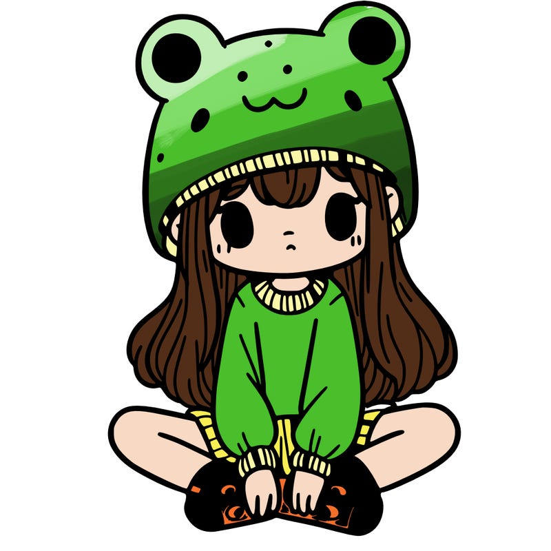 a girl wearing a frog hat and some frog socks