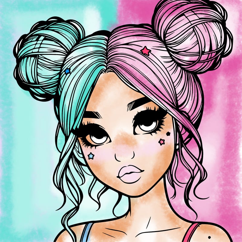 realistic girl with space buns