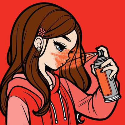 a realistic girl spray painting