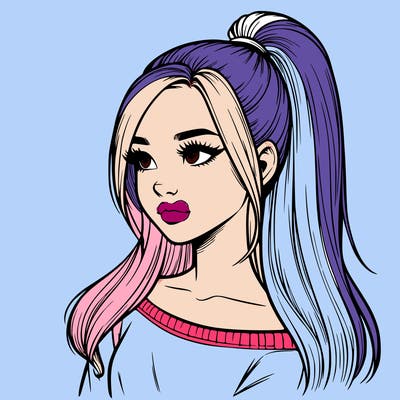 realistic girl with a high ponytail