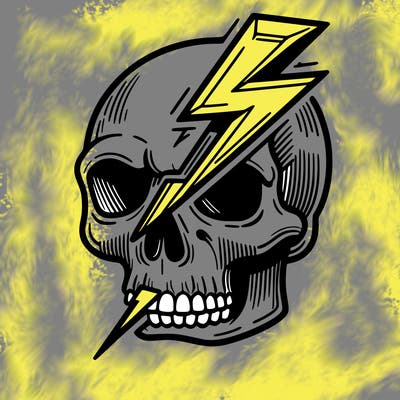 skull with lightning rod coming out of its head