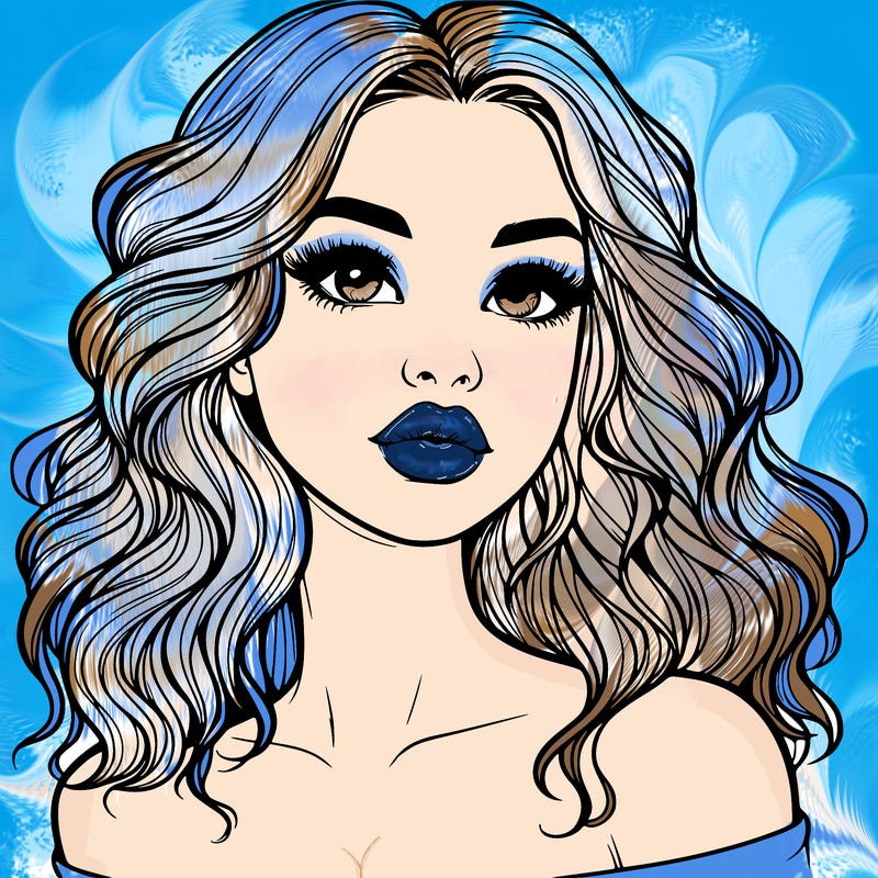 realistic girl with wavy hair and lips