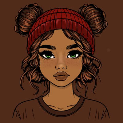 realistic girl with buns in her hair with a beanie on