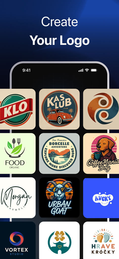 AI Logo Maker - MeLogo - A collection of diverse logo designs and templates within the AI Logo Maker app interface