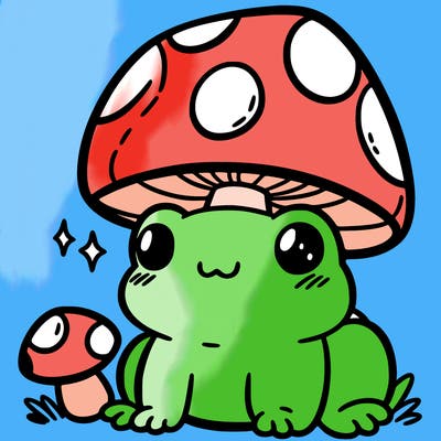 a cute frog with a mushroom hat