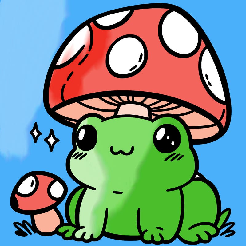 a cute frog with a mushroom hat
