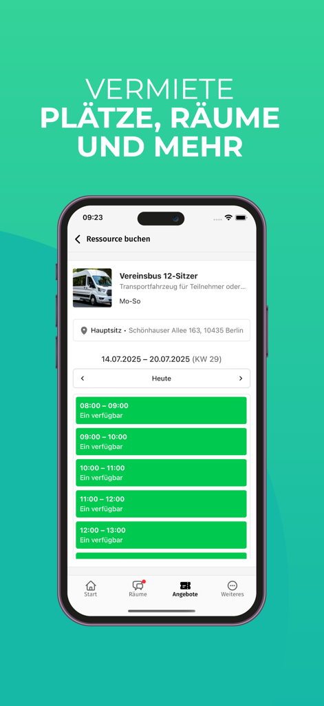 campai - Interface of the campai app showing availability and booking for a club bus