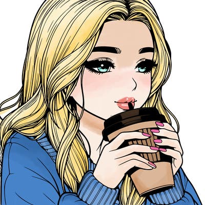 realistic girl drinking coffee