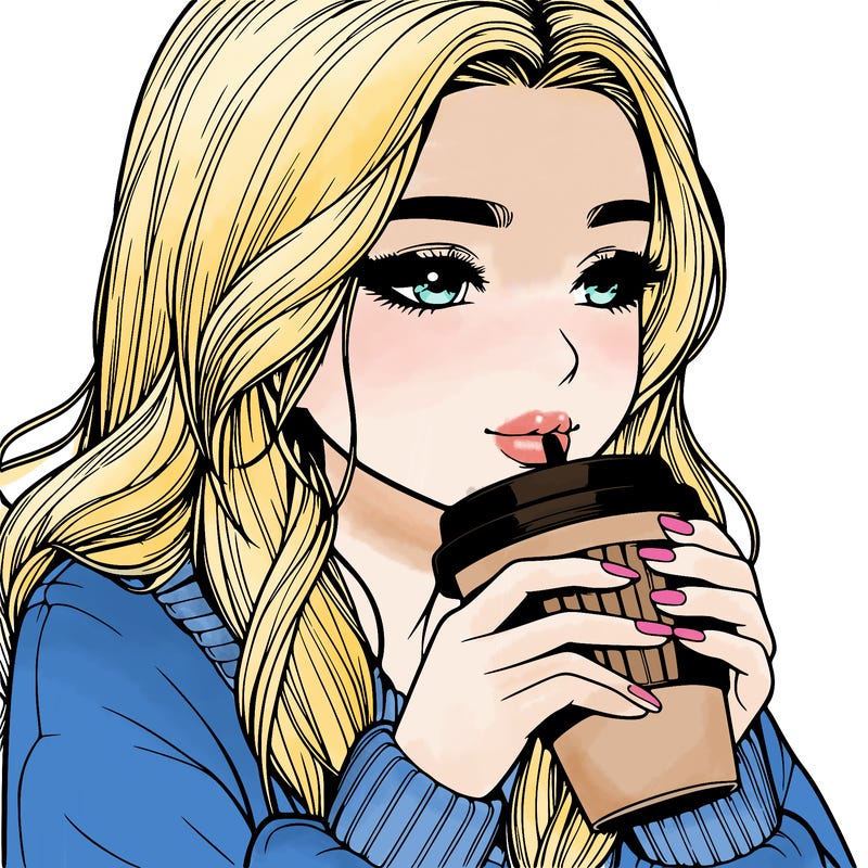 realistic girl drinking coffee