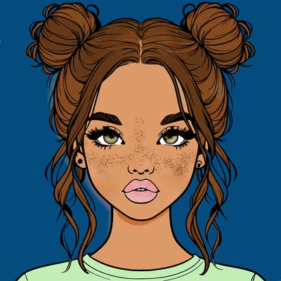 realistic girl with two buns in hair and lips