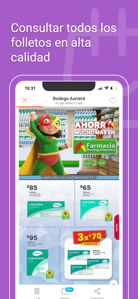 Catálogos y ofertas de México - Captura de tela do aplicativo Catálogos e ofertas do México mostrando um catálogo de farmácia digital de alta qualidade para a Bodega Aurrera.