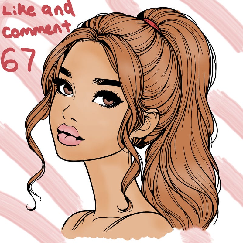 realistic girl with a ponytail on her hair and lips