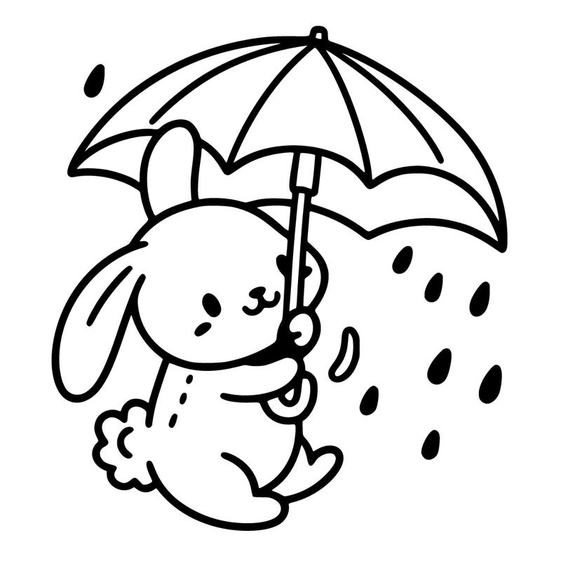 a bunny holding an umbrella in the rain