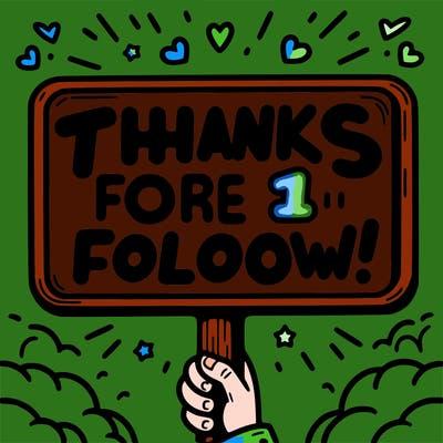 sign that says thanks for the 1 follow