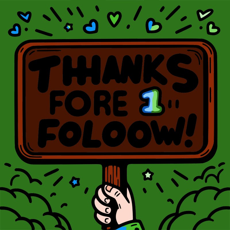 sign that says thanks for the 1 follow