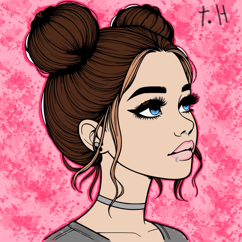 realistic girl with buns on the top of her head