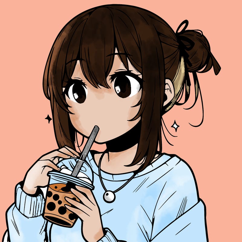 manga character drinking boba