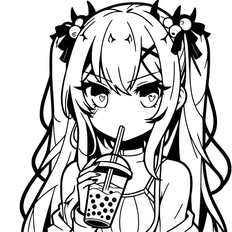 anime bad girl drinking boba