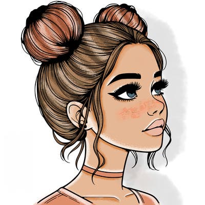 realistic girl with buns on the top of her head
