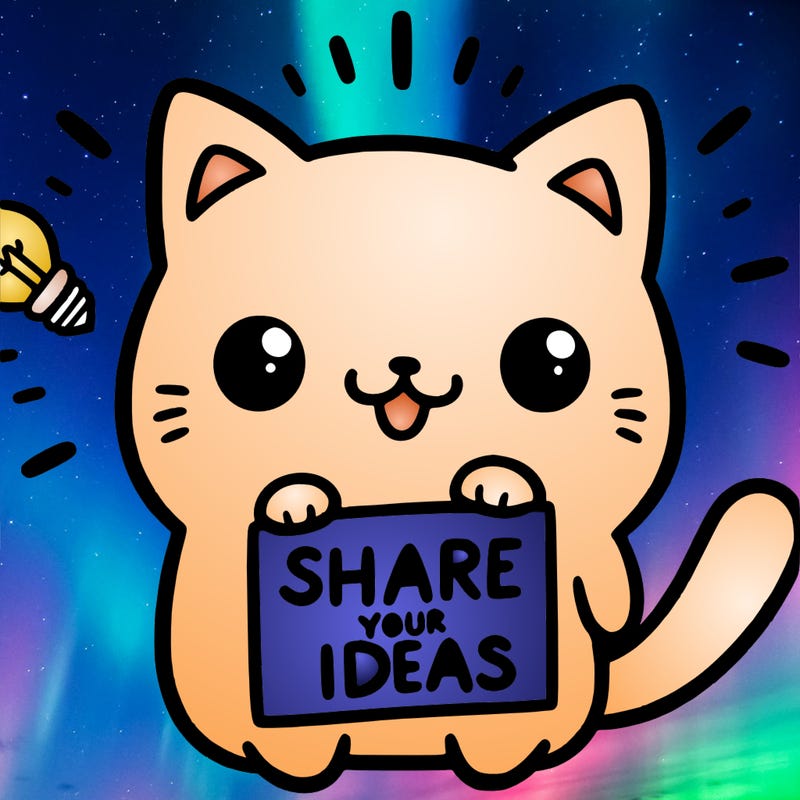 a cute cat saying share your ideas