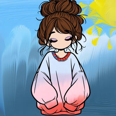 girl with baggy sweatshirt and messy bun